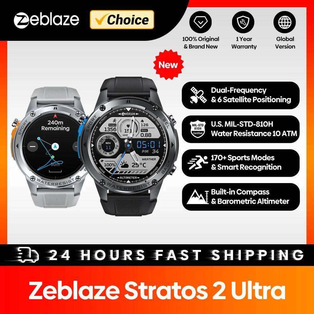 New Zeblaze Stratos 2 Ultra GPS Smart Watch Built-in Compass Barometric Altimeter Dual-band GNSS Voice Calling Smartwatch 10 ATM free shipping