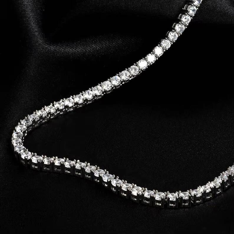 Pass Diamond test Hiphop Tennis Chain Luxurious 3mm 6mm 925 Sterling Silver Necklace DVVS Moissanite Tennis Chain