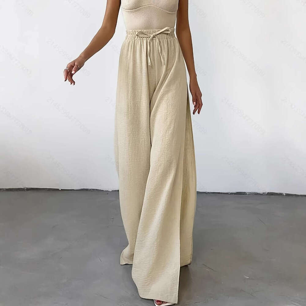 New Style Apricot Wide-Leg Side Slit Design Women's Casual Pants B5