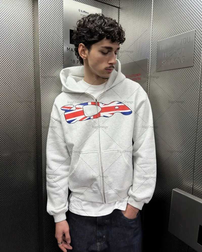 2025 New American Retro Plaid Printed Zipper Hoodie Men Trendy Harajuku Y2K Streetwear Women Hip-hop Casual Oversized Sweatshirt X2507181