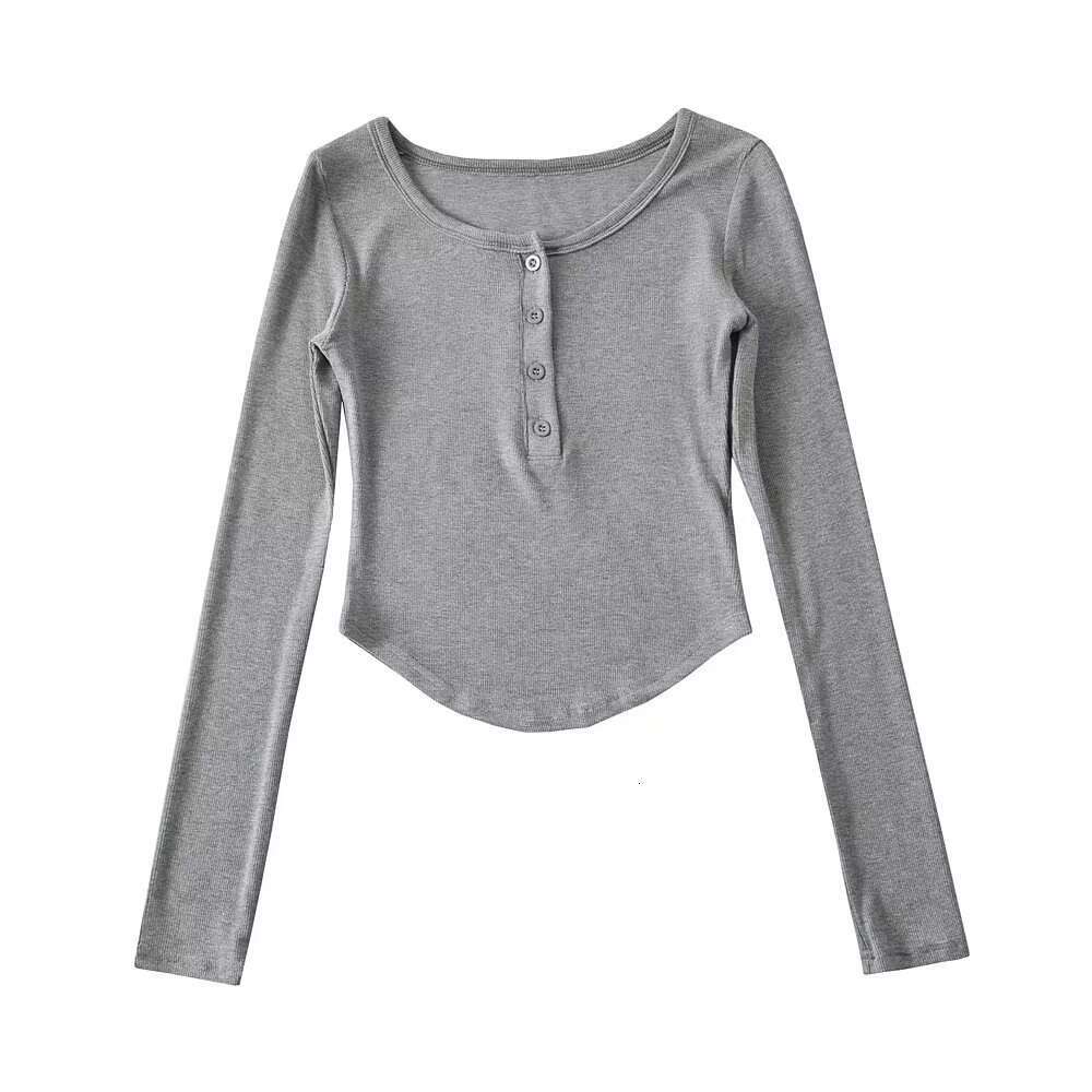 Spicy Girl Tight-Fitting Short-Sleeve T-Shirt For Women, Half-Button Round Neck, Curved Edge, Stretchy Slim-Fit Short Sports Top, Ins Style B5 g7