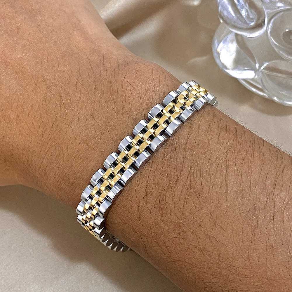 5-layer 10mm Beaded Mens Bracelet Two Tone Classic Stainless Steel Band Series Watch Chain Bangle Jewelry For Men X250718