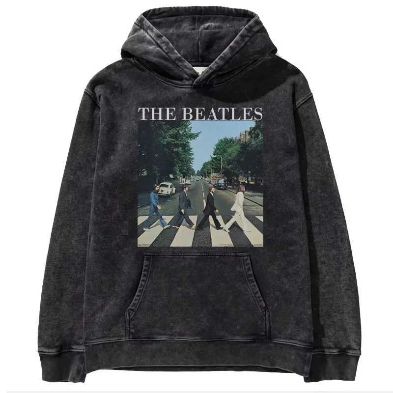 2024 New Cotton Hoodie Mens and Womens Retro Hip Hop Sweatshirt Casual Pullover Black Acid-Washed Mens Y2K Hoodie XJ250714