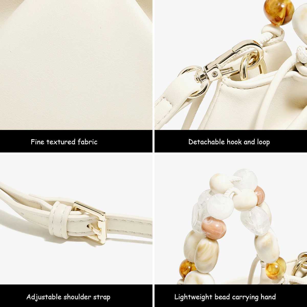 FOXER Chic Beaded Handbag for Women White Signature Crossbody Bag 2025 New Cloud Bag with Large Storage Z250718