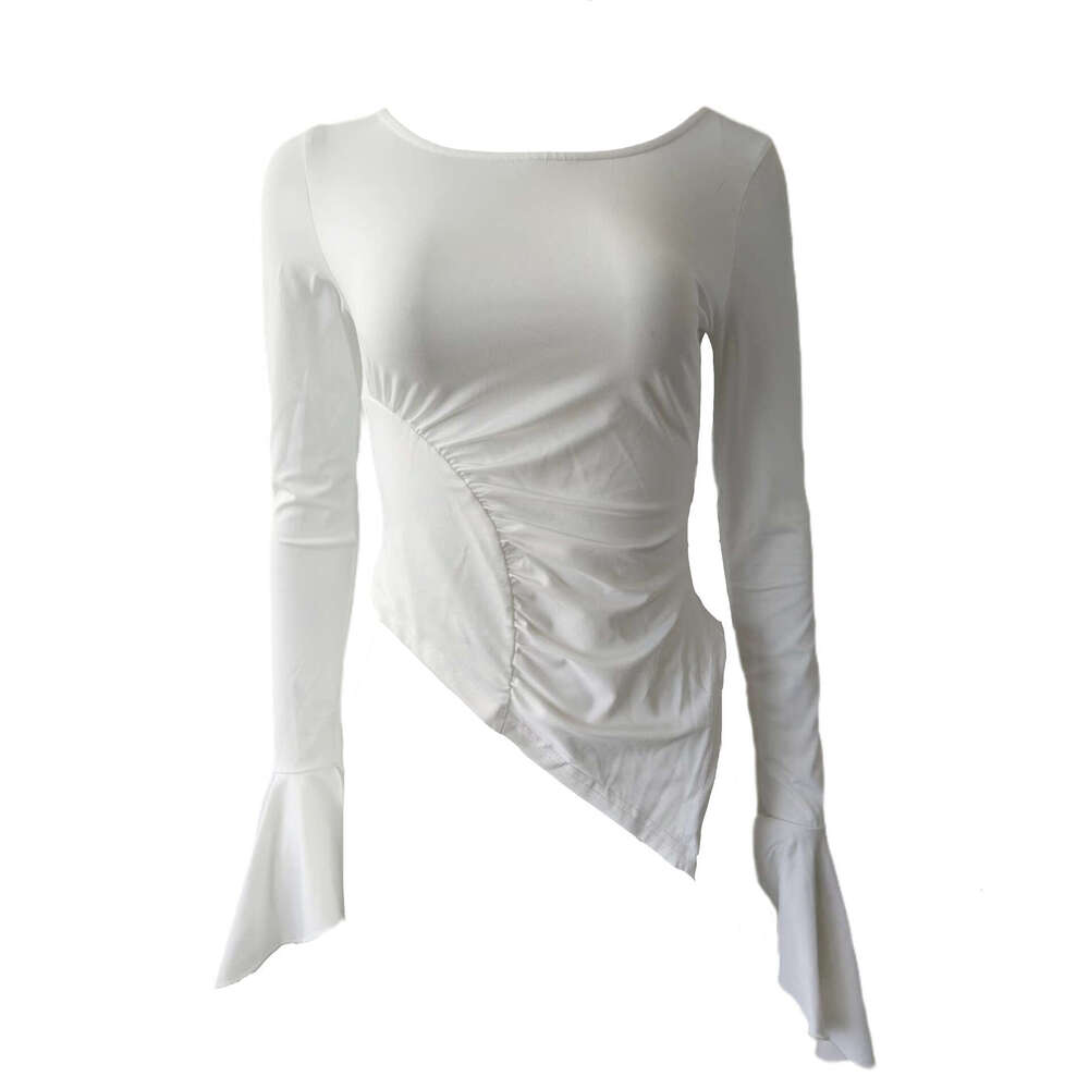 Simple White T-Shirt Autumn Winter New Bell Sleeve Base Shirt Inner Layer Elegant Slim Fit Women's Clothing B5