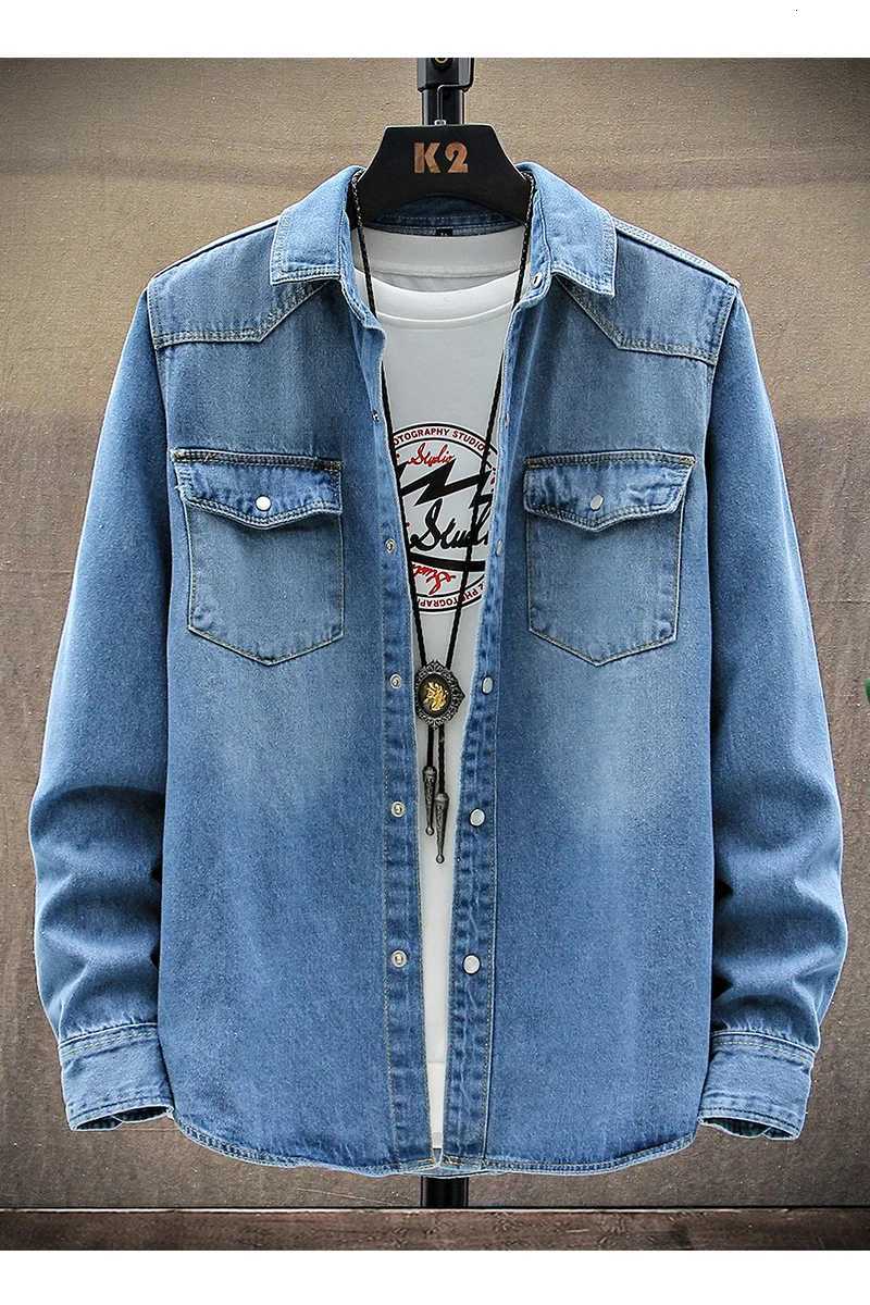 2025 Autumn New Style High Quality Denim Shirts Mens Fashion Casual Long Sleeve Jeans Shirt Solid Color Shirt Men Size M-XXXL X2507181