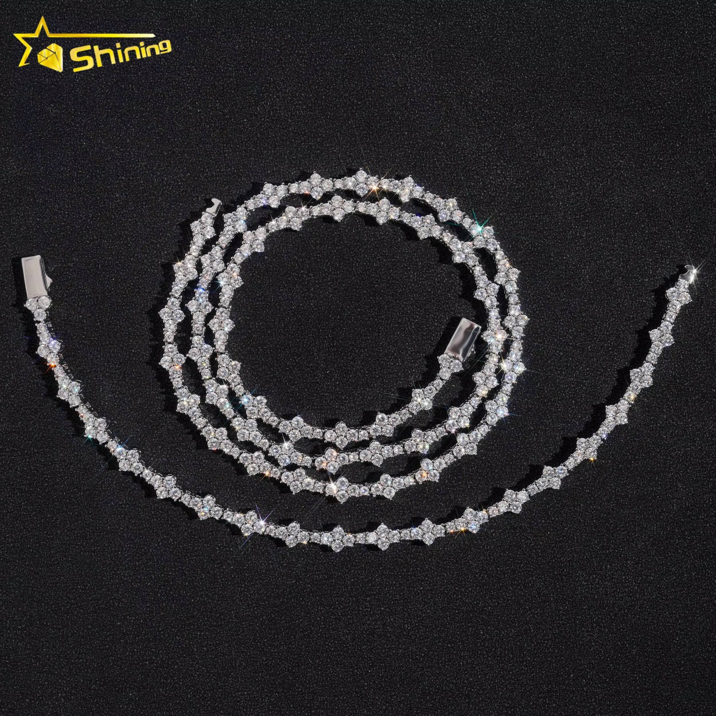 New Arrivals High Quality Fashion Iced Out Cross 3MM Flower 925 Silver Necklace Moissanite Tennis Chain
