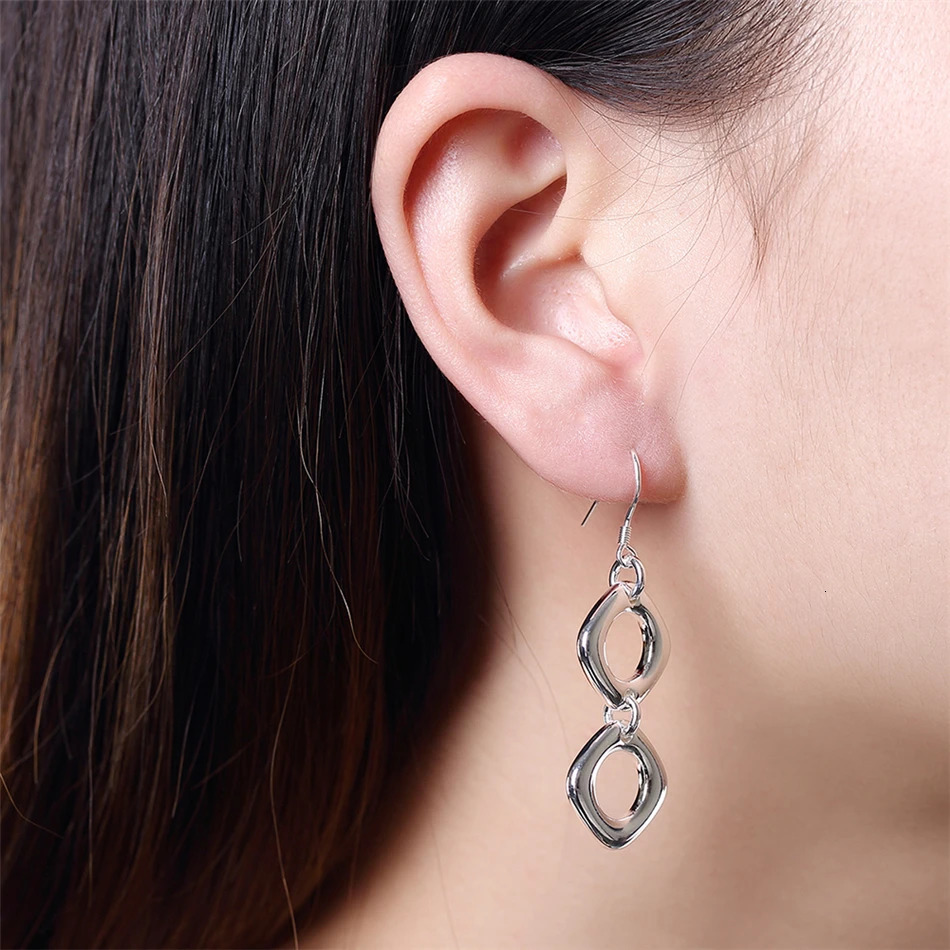 DOTEFFIL 925 Sterling Silver Round Square Necklace Earring Set For Woman Wedding Engagement Party Fashion Charm Jewelry 250715