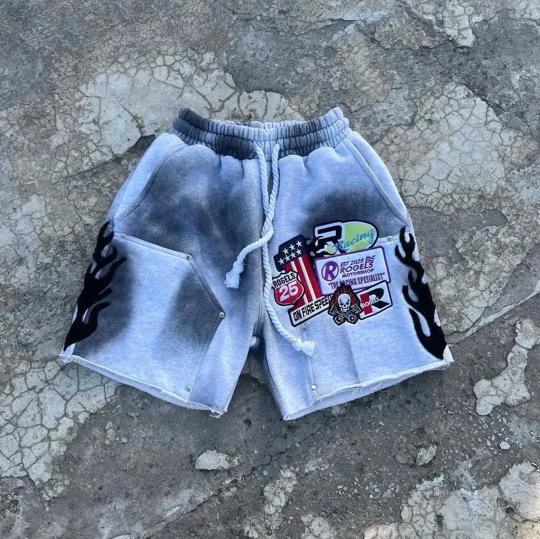 American Style Old Creative Pattern Area Inkjet Seam Pattern Baseball Elements Gray Shorts Mens Casual Sports Fashion Y2K Pants W250718