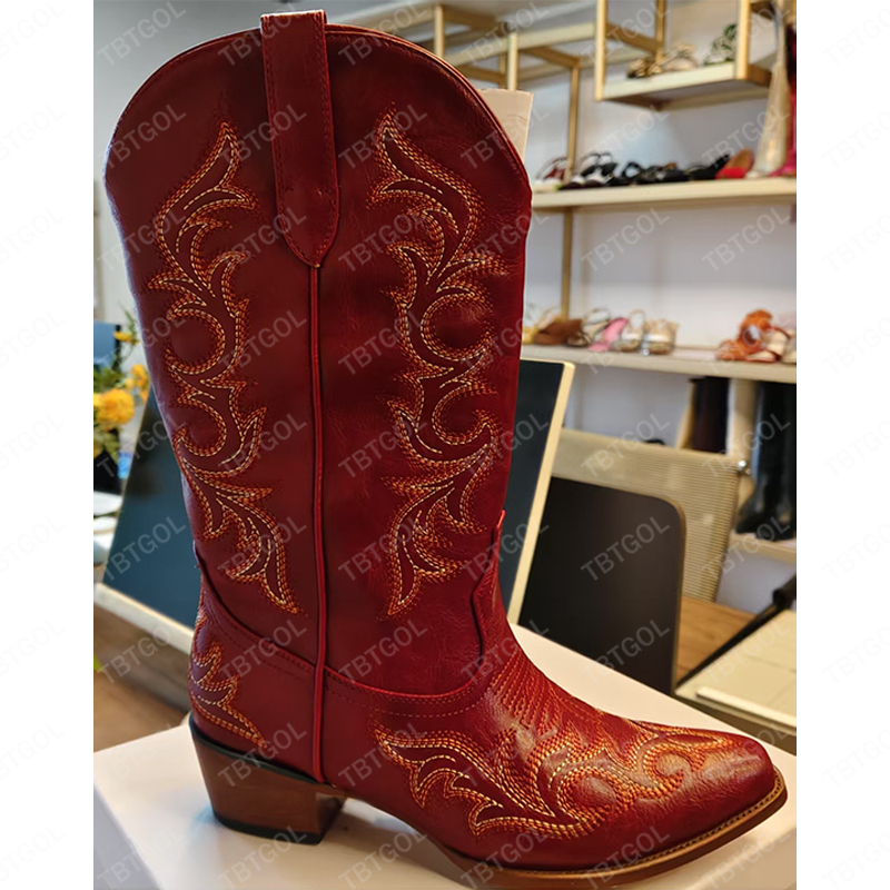 Fashion Shark Boots Winter Snow Boot Chunky High Heel Christmas Boots Wool Women Western Cowboy Boot Embroidery Knee High Boots XY55