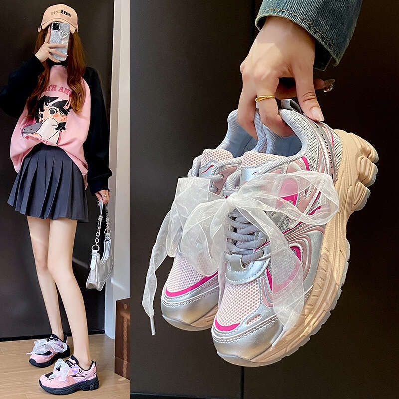 2024 Autumn New Thick-Soled Dad for Women Korean Version Breathable Butterfly Ribbon Free shipping Casual Shoes Student Sneakers 9201