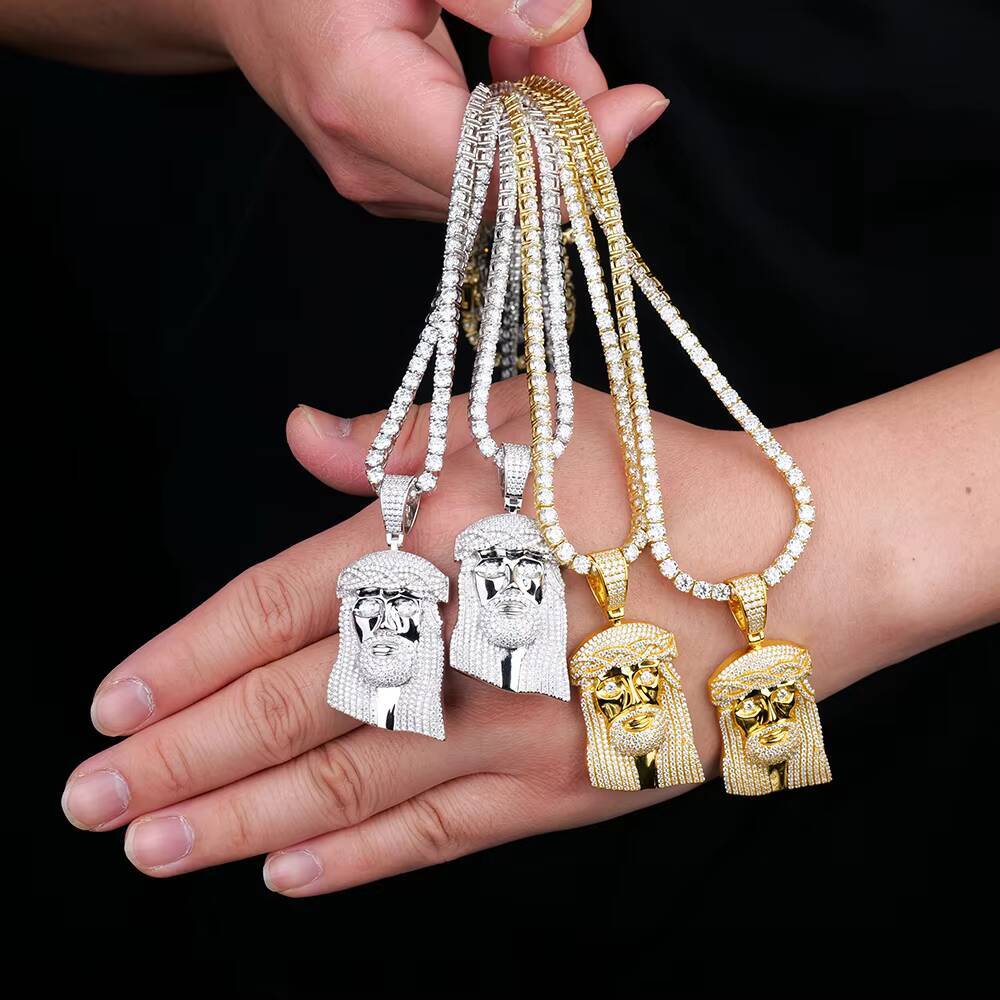 Wholesale Custom Men 925 Silver Bling D Vvs Mossanite Moissanite Diamond Iced Out Jesus Piece Pendant for Tennis Chain Necklace