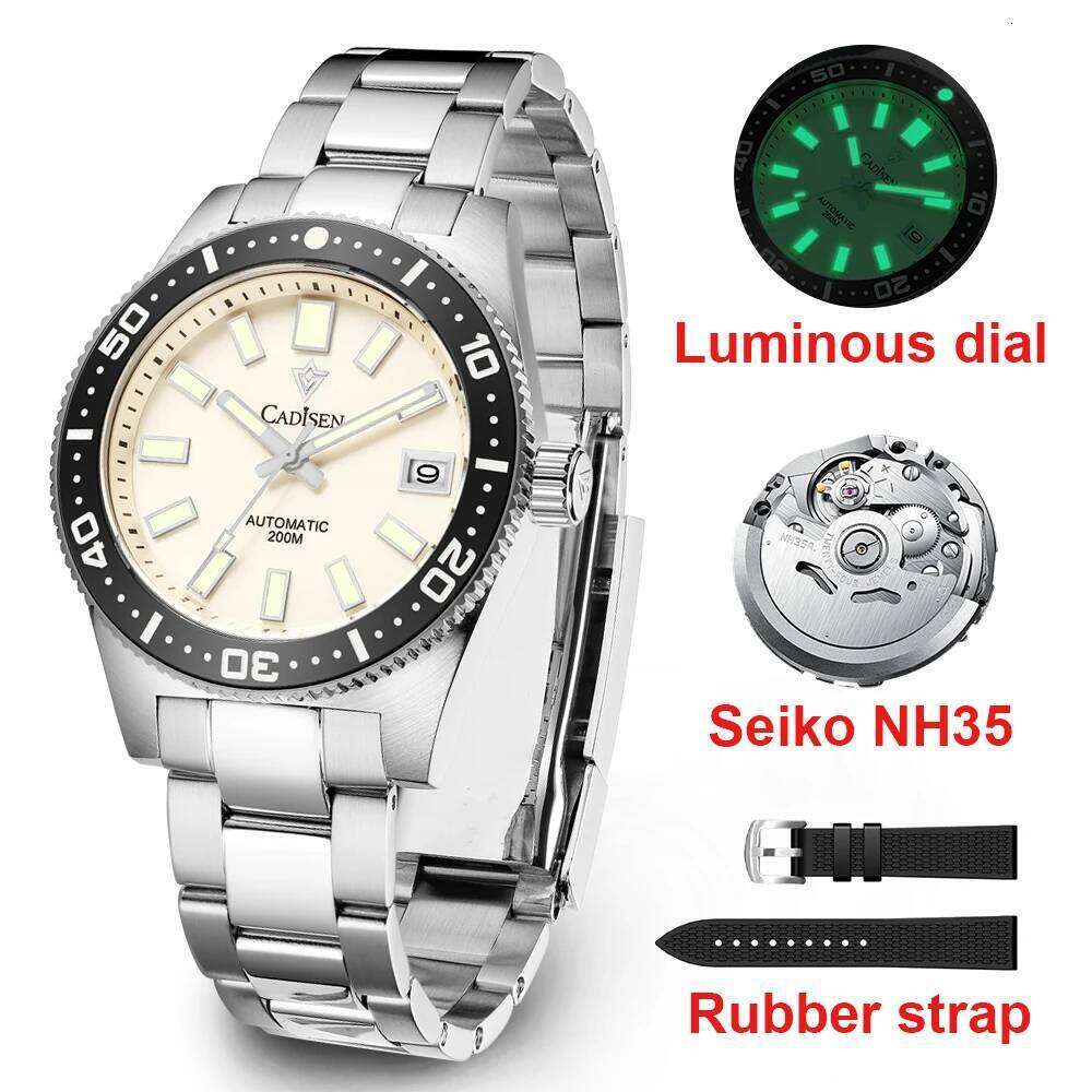 CADISEN New 38mm Diver Mens Watch Japan NH35A Automatic Mechanical Sapphire Glass Date Luminous 200M Waterproof Wrist watch Men free shipping