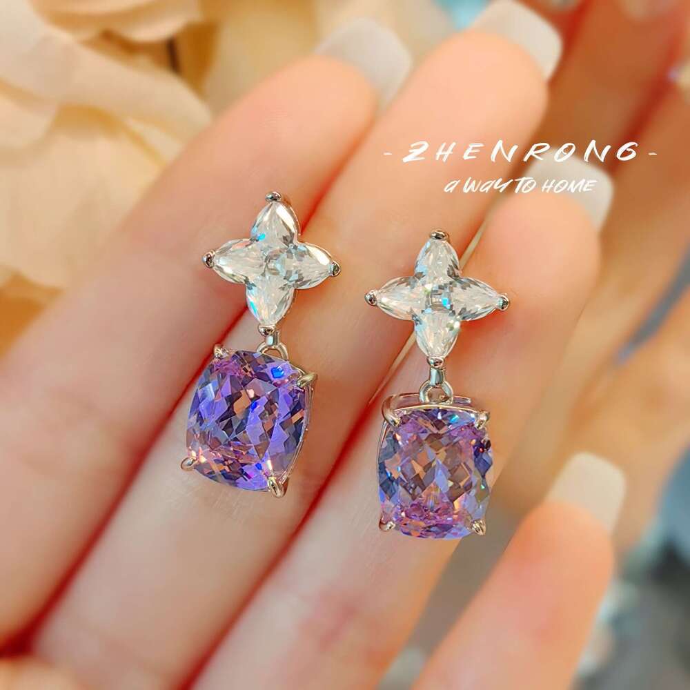 Kunzite Ice Flower Cut High Carbon Stud Jewelry Purple Designer Jewelry Dia High-end Earrings For Women
