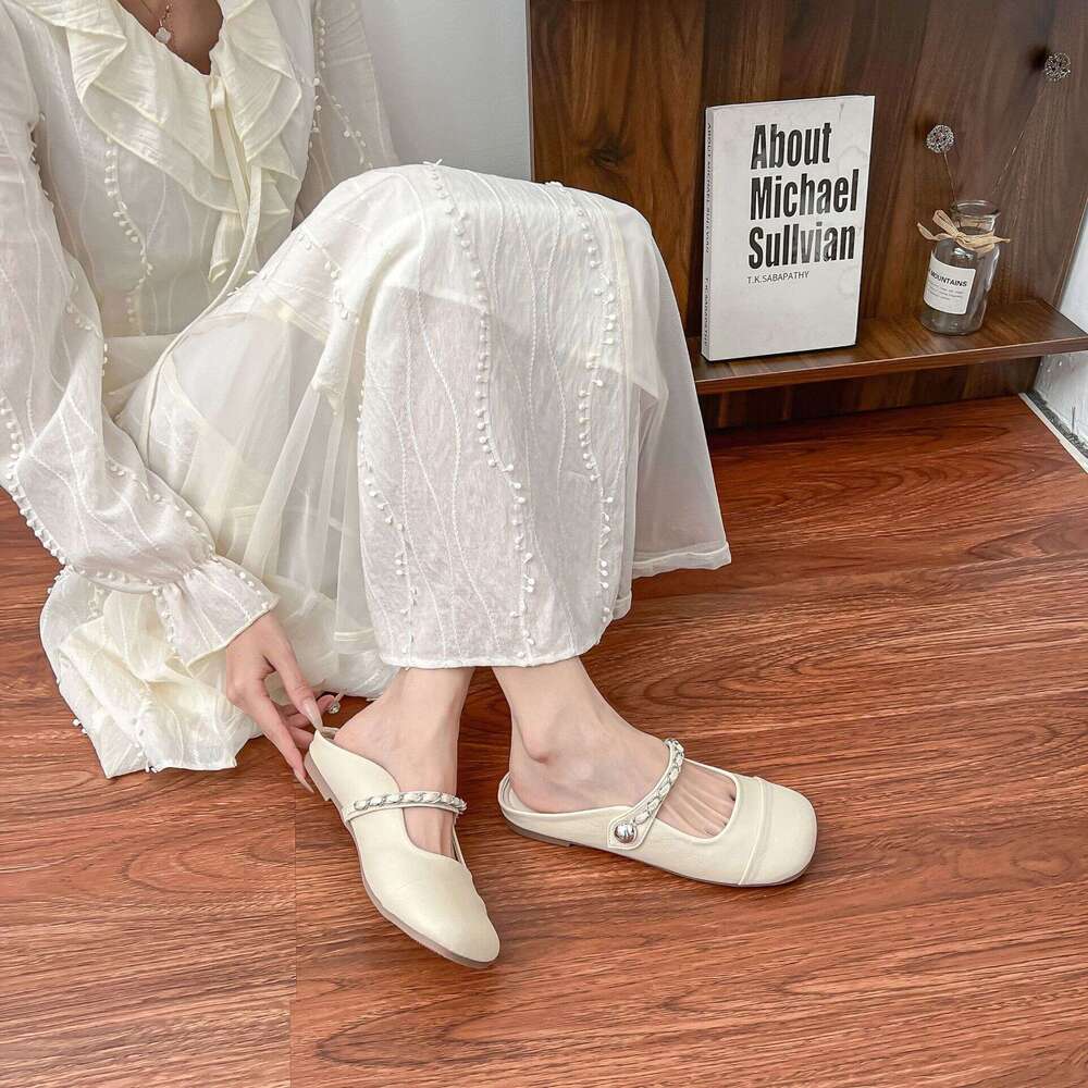 2025 Fashion Closed-Toe Single Shoes for Women, Back Air Quality Slip-On Mules, Half-Slip Thick-Soled Height-Increasing Women's Shoes, Versatile