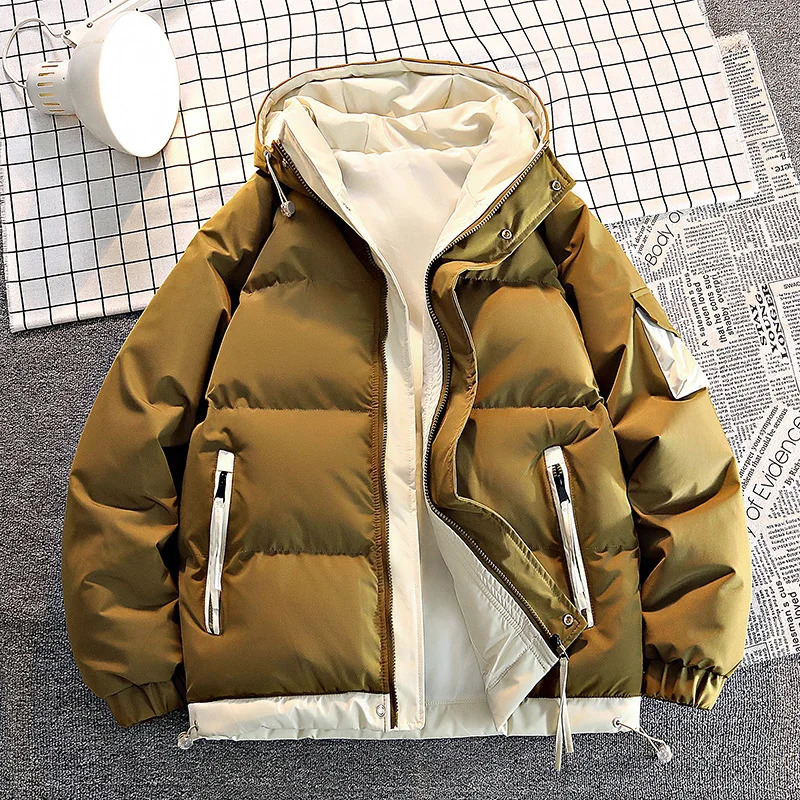 Fashion Men Casual Solid Color Hooded Parkas Male Black Khaki Warm Male Coat Padded Jacket Men Winter Parkas Thick Jacket Coats 250715