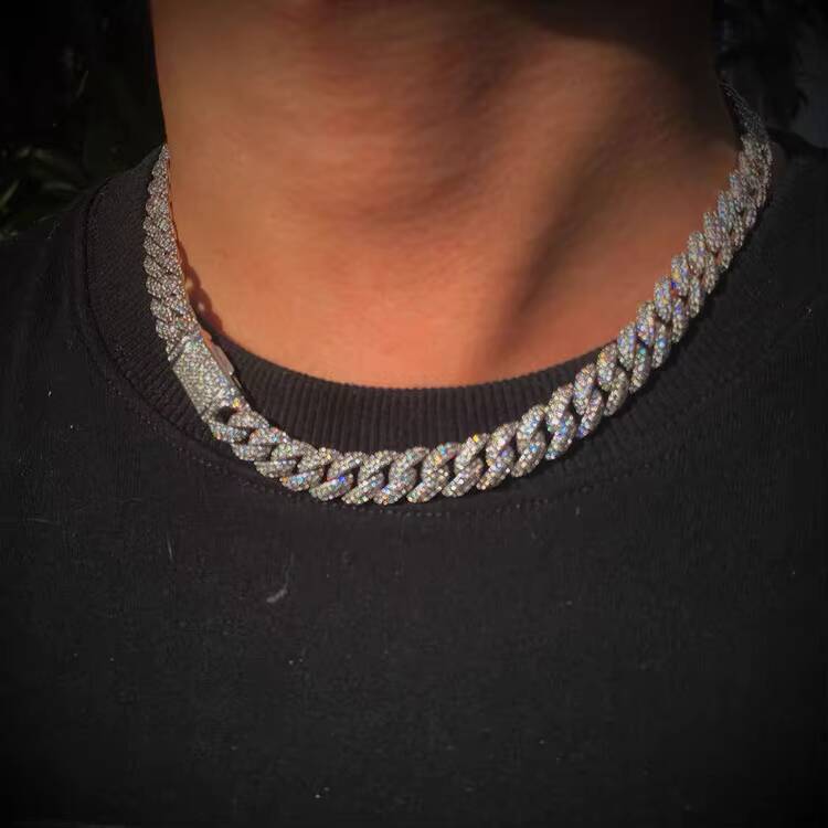 Hiphop 6mm-13mm Wide S925 Sterling Silver Chain Iced Out Diamond VVS D Color Moissanite Cuban Link Chain