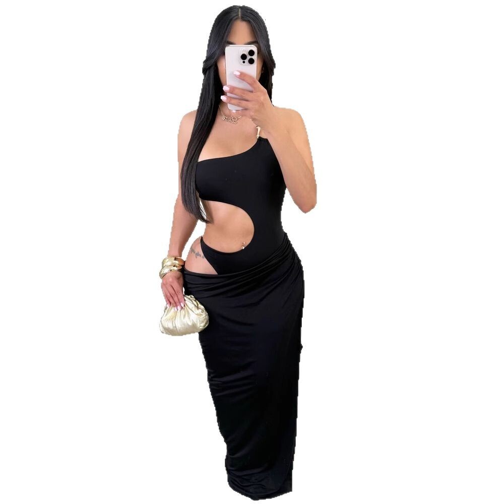 New Fashionable Evening Dress Solid Color Elegant Slim Sexy Hollow Design Long Dress Bodycon Dress for Women