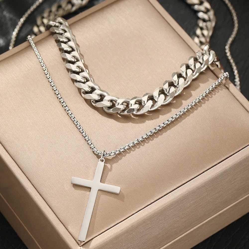 DOTIFI Stainless Steel Simple Cross Pendant Necklace Mens Fashion Double Layer Classic Retro Punk Necklace Jewelry Party Gifts X250718