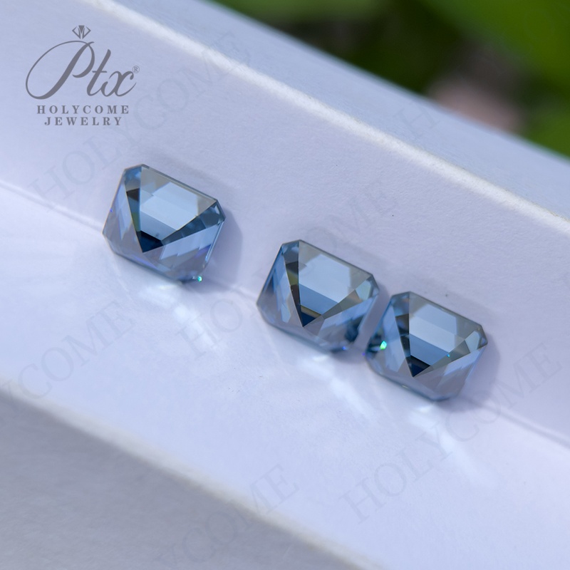 Moissanite Stone Primary Color Vivid Blue Asscher Cut VVS1 Various Shapes 0.5-10CT GRA Certified Loose Moissanite Diamond 100% Pass Diamond Tester