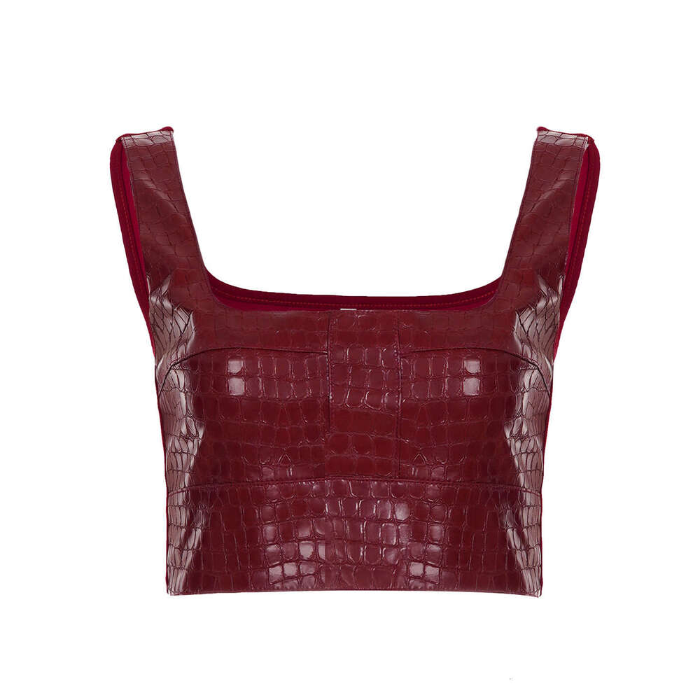 Sexy Solid Color Crocodile Skin Vest Celebrity Style Irregular Belt Unique Leather Pants Set For Women B5 g5