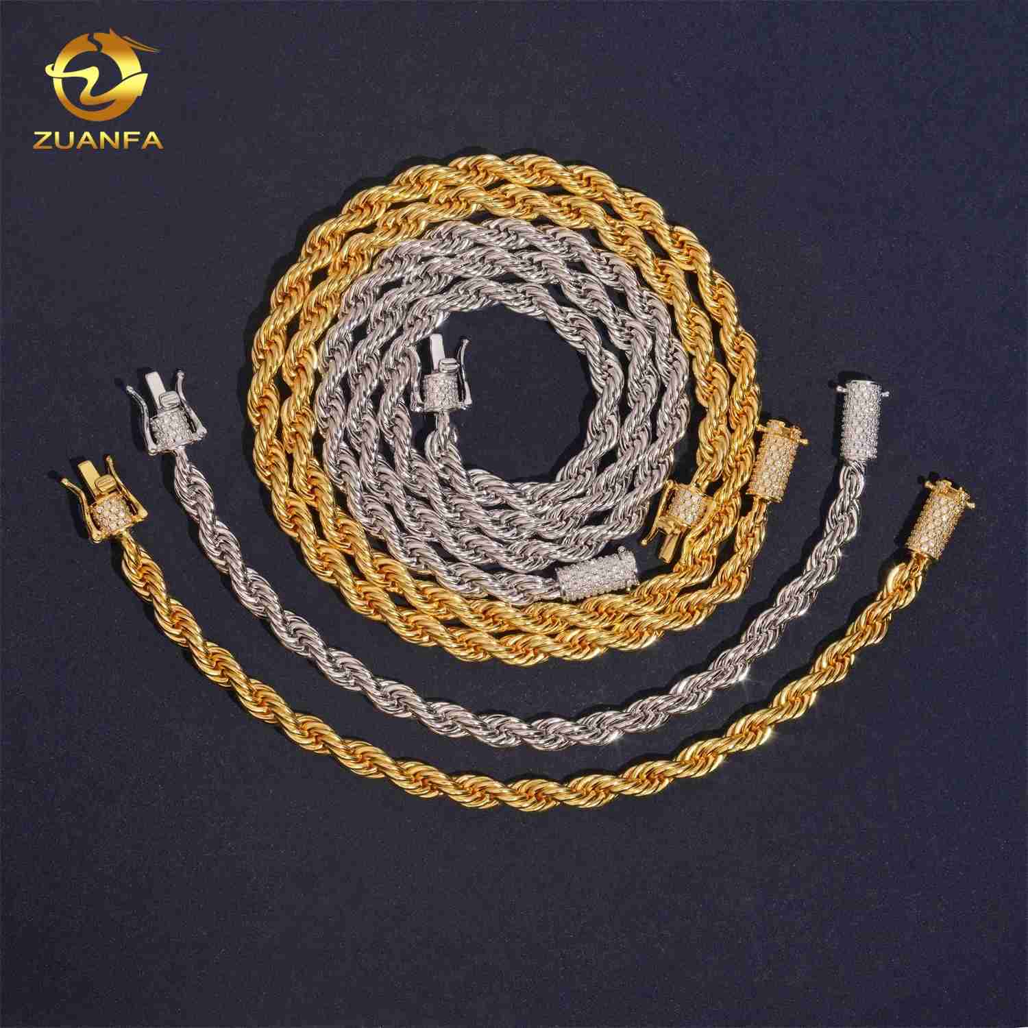 Wholesale Price 4mm 6mm Hip Hop Necklace Jewelry Iced Out Diamond Clasp Stainless Steel VVS Moissanite Rope Chain Bracelet