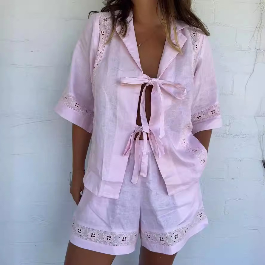 Foridol White Cotton Linen Womens Leather Cover 2-piece Matching Set Lace Decorative Ruffle Dress Set Casual Womens Set 250110