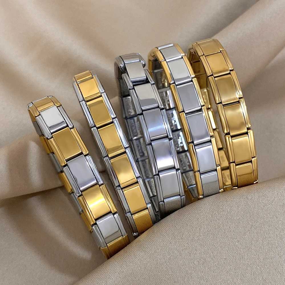 Italian Charm Starter Stainless Steel Bracelet For Men Stretchy Watchband Fashion Links Chain Gold Color Bangle Wristband X250718