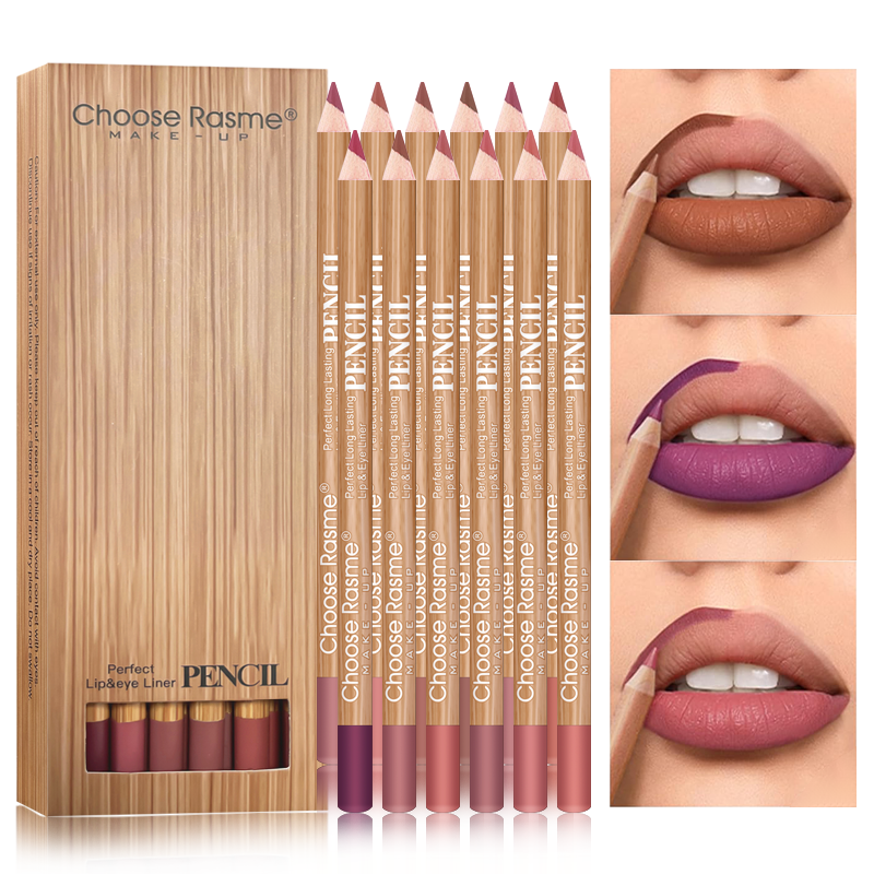 Choose Rasme 12PCS 15CM Woodgrain Lip Liner Pencils Set - Matte Long Lasting Waterproof Lipstick Outline Makeup Tools
