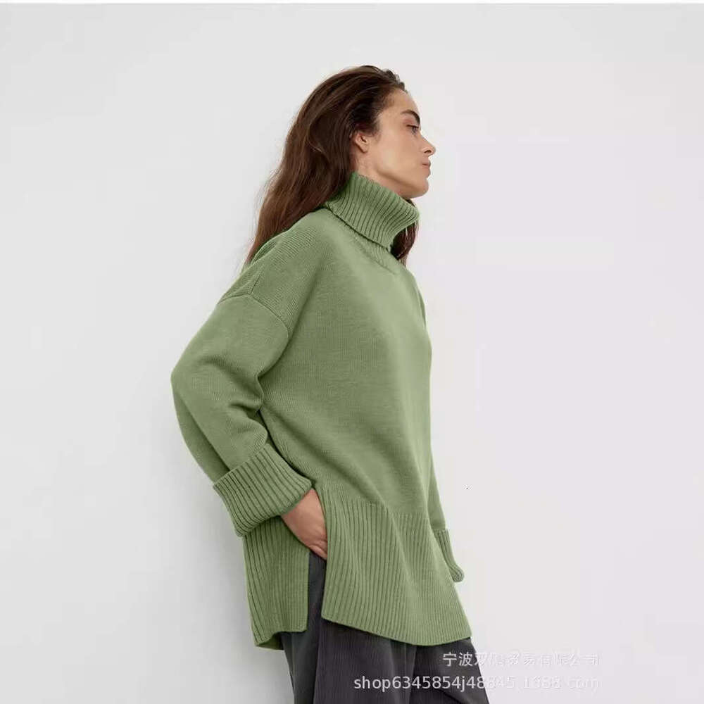New Style Split Knitted Pullover Solid Color High Neck Loose Autumn Winter Women's Sweater B5