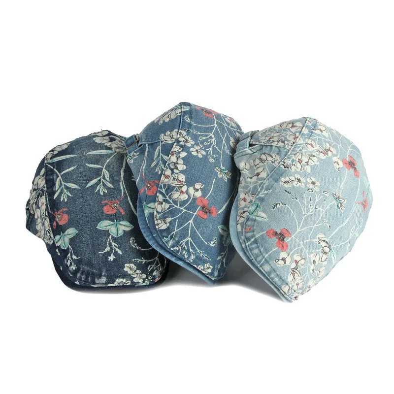 2022 Four Seasons Cotton Flower Print Newsboy Caps Flat Peaked Cap Women Painter Beret Hats 16 L250718