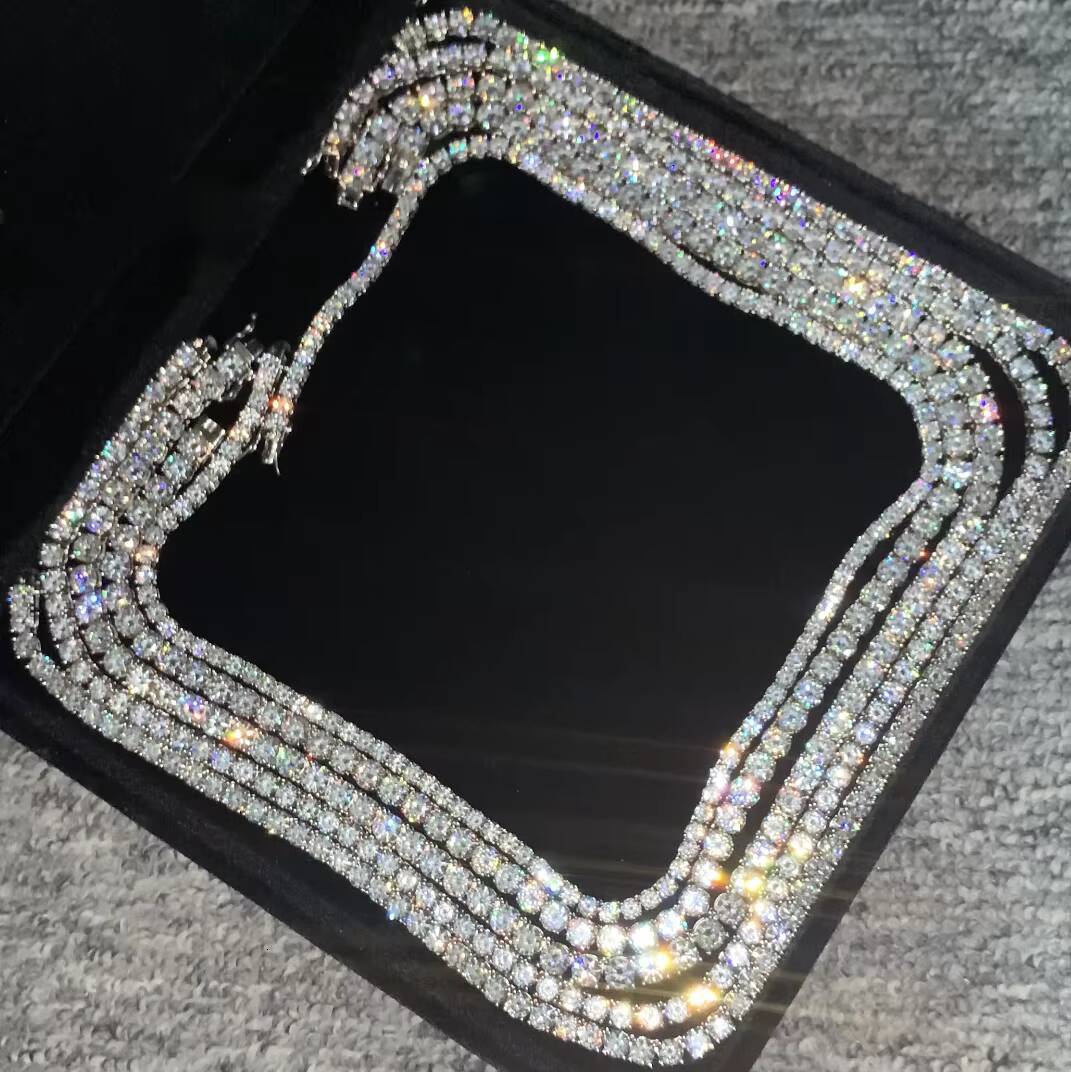 In Stock 5mm Tennis Chain Men Women 925 Silver Tennis Necklace Prong Setting Vvs Moissanite Tennis Chain