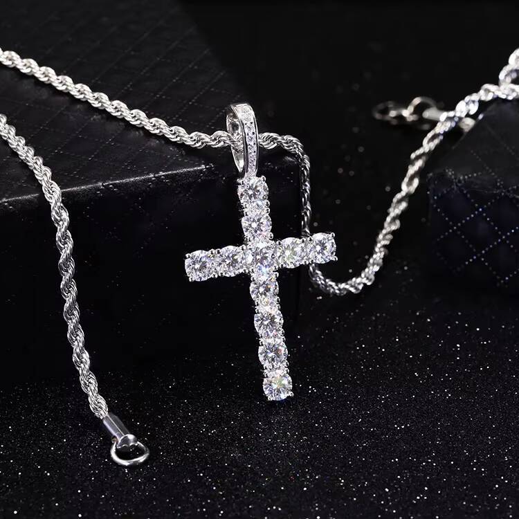 Pass Diamond Test Moissanite Jewelry Iced Out S925 Silver 2mm/3mm/4mm/5mm D VVS Diamond Moissanite Cross Pendant for Men Women