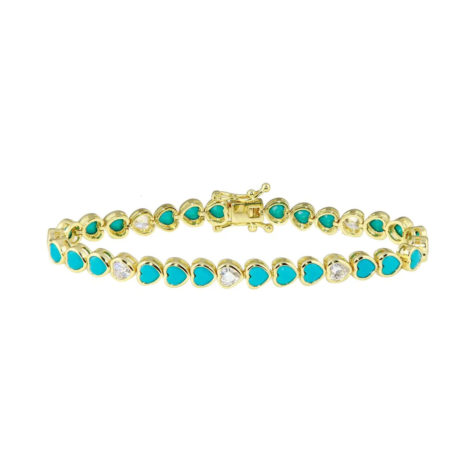 Summer Selling Gold Plated White CZ Blue Turquoises Heart Shaped Tennis Chain Bracelet For Women Fashion 250717