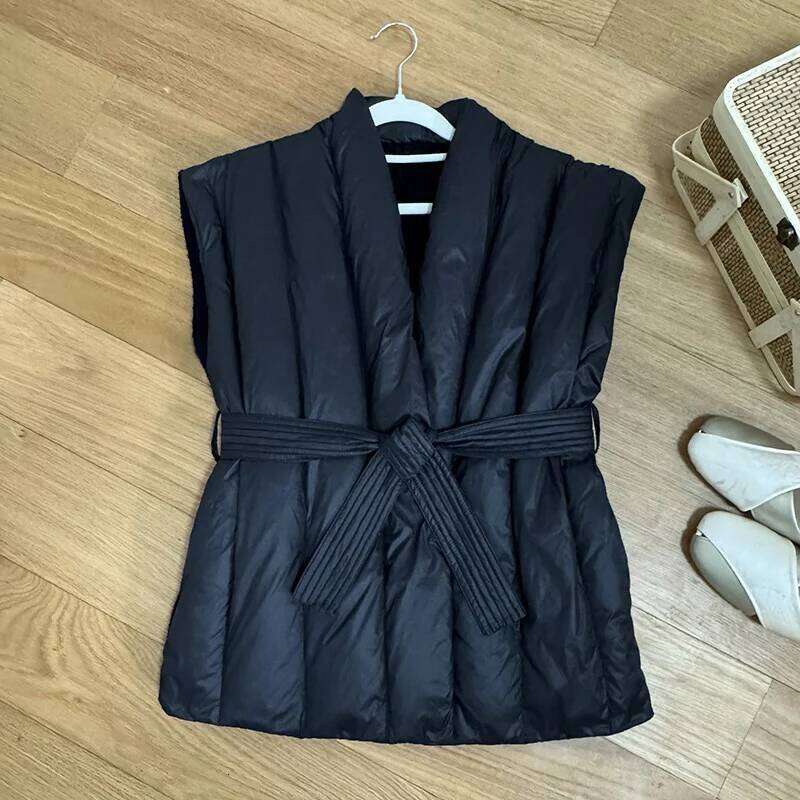 Schinteon Women 90% White Duck Down Knitting Wool Vest Autumn Winter Warm Sleeveless Jacket Korean Style Luxurious Top 2024 New MDNG