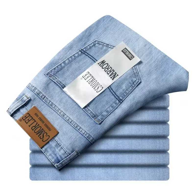 2025 Spring Summer Thin Jeans Classic Style Fashion Stretch Regular Fit Denim Trousers Mens Brand Washed Light Blue X250718