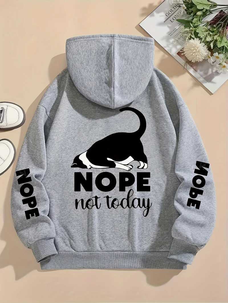 Casual Womens Hoodies Nope Cute Cat Printing Pullovers Loose Pocket Warm Face Sweatshirts Autumn Fe Clothing XJ250717