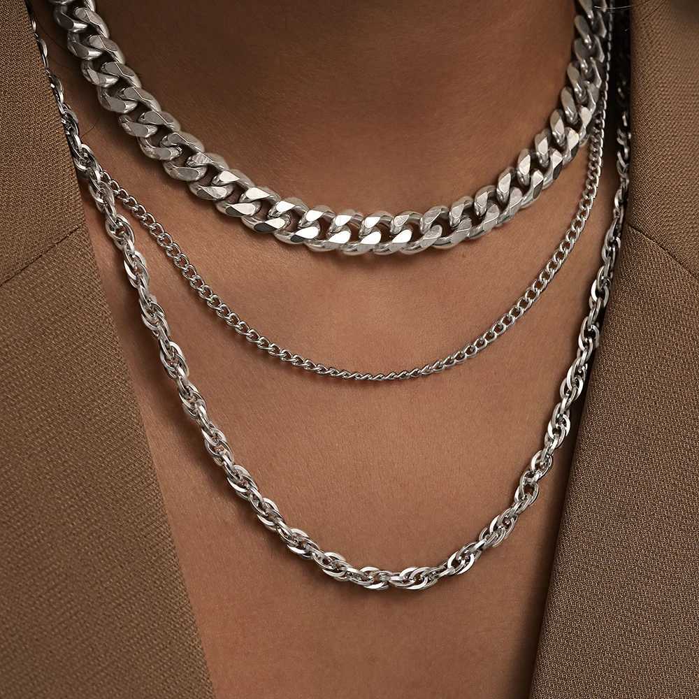 3 Pieces Stainless Steel Exquisite Necklace Jewelry Set Multi-Layer Cascade Cuban Chain Fashion Personality Jewelry Womens Gifts X250718