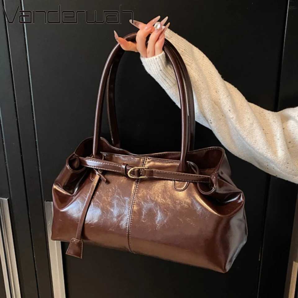 Oil PU Leather Hobo Handbag Slouchy Shoulder Bag Top-Handle Bag Large Work Bags for Women Girls Tote Work Shopping Travel Y250718