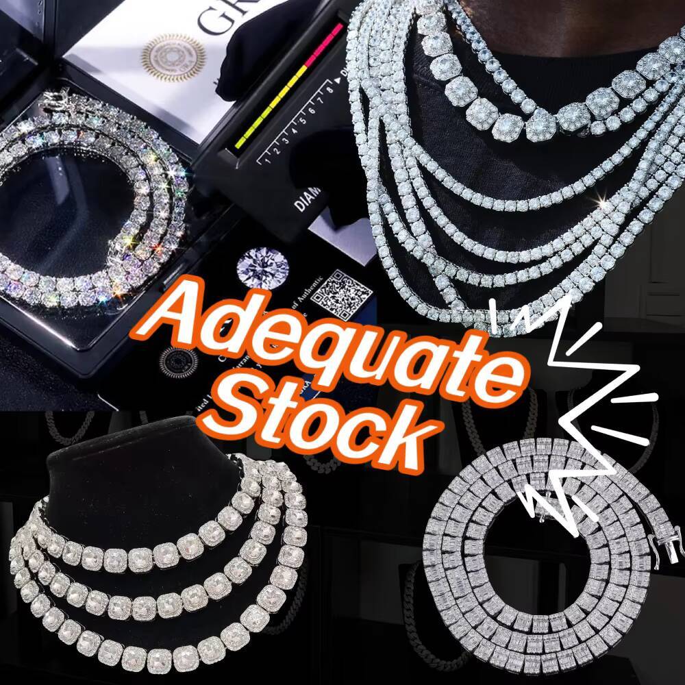 4mm Moissanite Tennis Chain in Stock Women Men 925 Sterling Silver Hiphop VVS Moissanite Tennis Chain