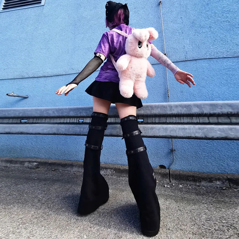 Doury 2000s Punk Leg Warmers Academia Mall Goth Knee Sleeves Bandage Leg High Boot Stockings Full Length Women Socks y2k 250717