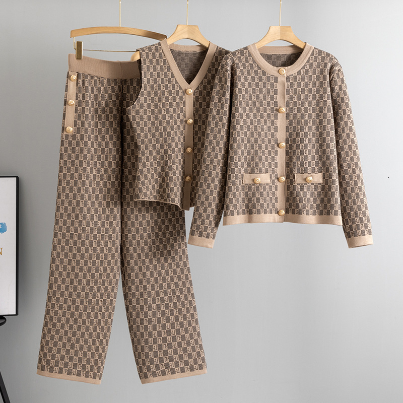 Fashionable Elegant Knitted Suit for Women Spring and Autumn Vest Sweater Cardigan Pants Three-Piece Set Trendy 250718