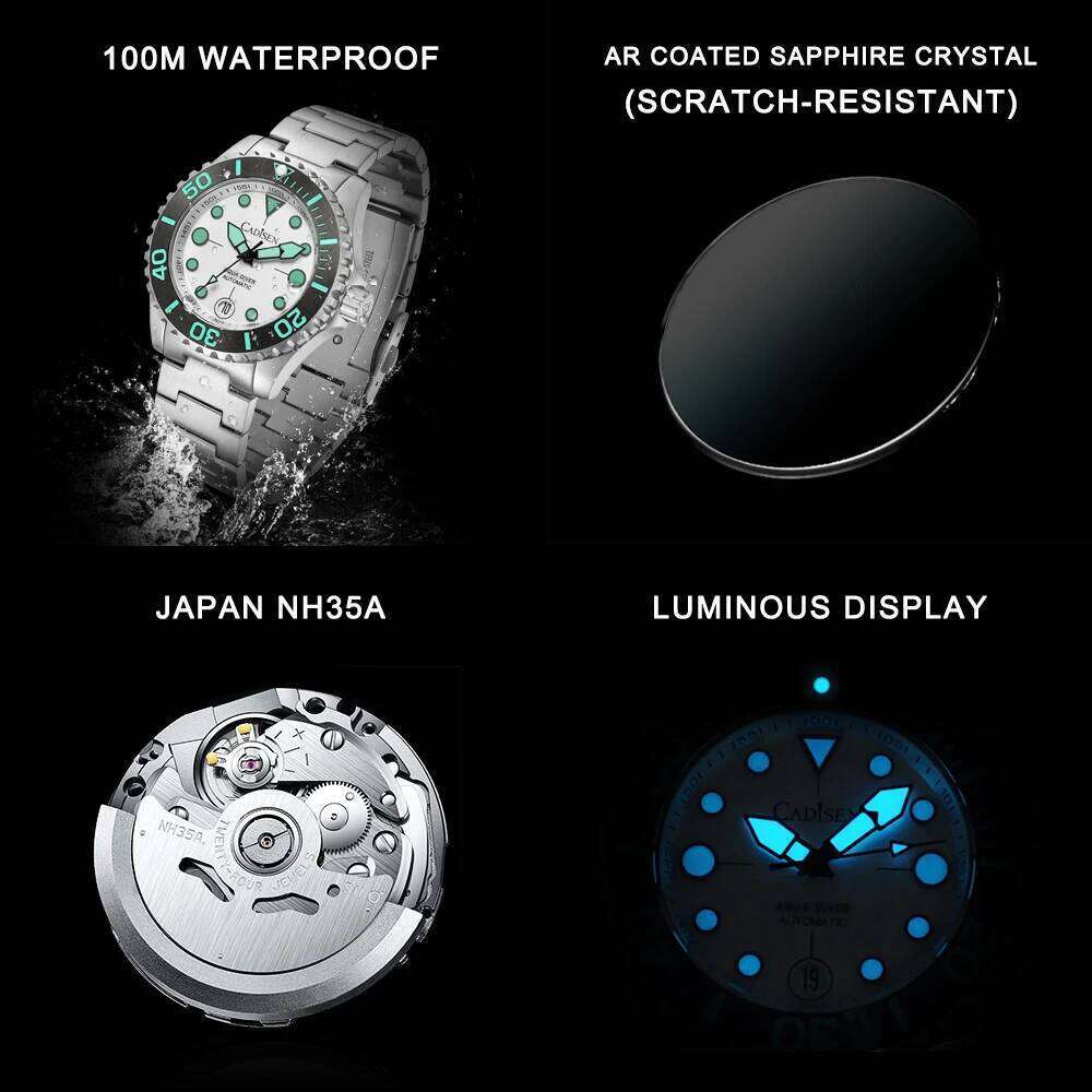 CADISEN AQUA DIVER 2024 New Brand Men Watches Automatic Watch Japan NH35A 100M Waterproof Luminous Mechanical Wristwatch free shipping