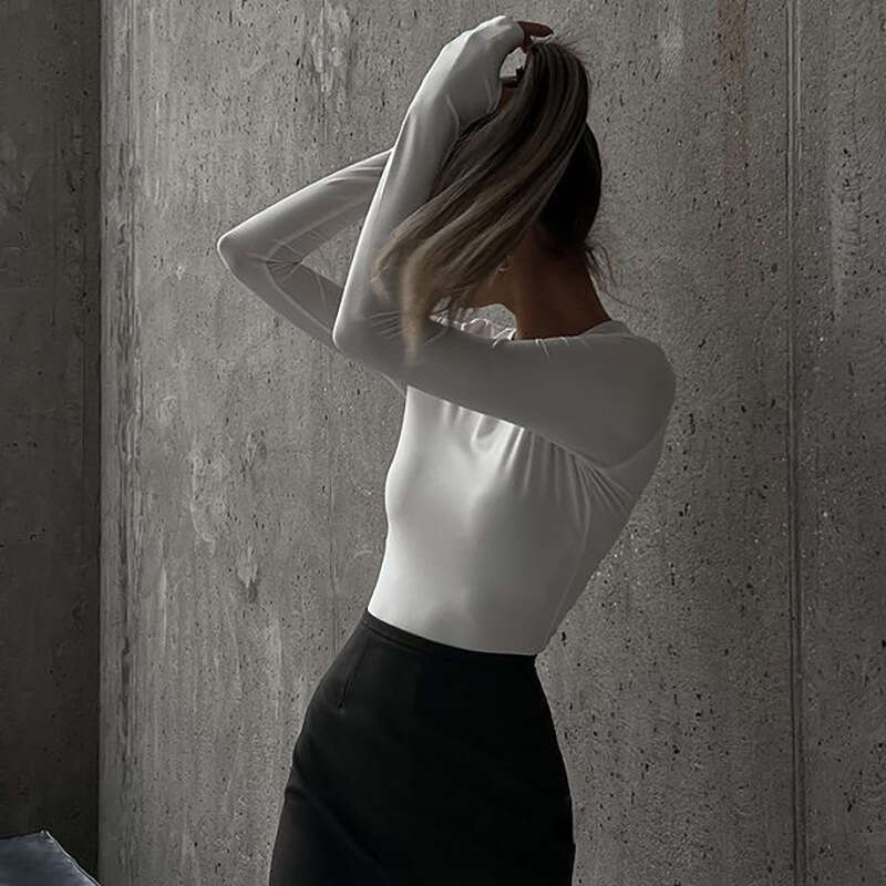 Women's Solid Color Base Round Neck Slim Fit Long Sleeve One-Piece Top T-Shirt Spring New Arrival B5