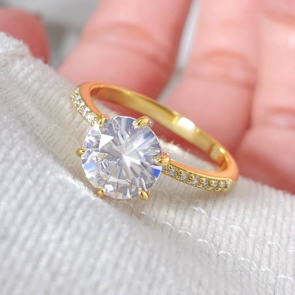 Hot Sale Classic Moissanite Ring S925 Inlaid High Quality 18K Gold Plated Fine Jewelry for Women