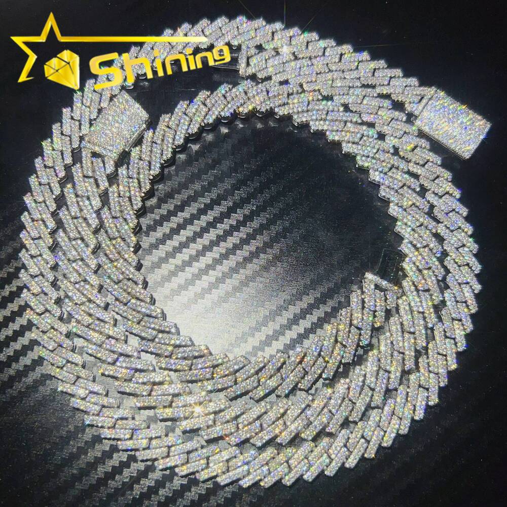 Fine Jewelry Necklace S925 Sterling Silver 10mm 12mm 14mm 15mm Hip Hop Iced Out 2 Row Vvs1 Moissanite Diamond Cuban Link Chain
