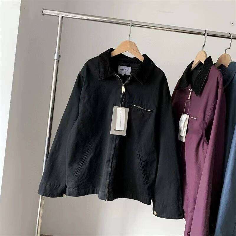 Fashion Vintage Washed Canvas Denim Multi Pocket Stand Up Collar Couple Jacket Detroit Five Color Thin Workwear