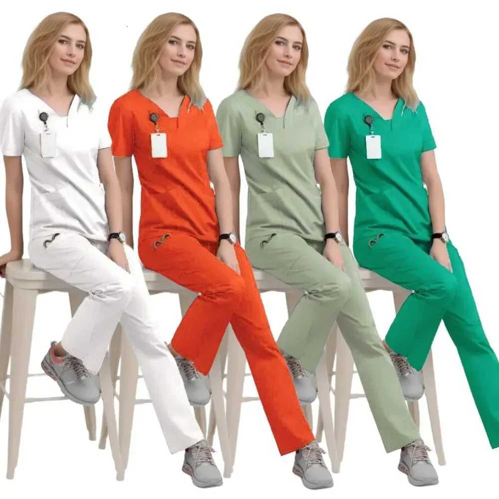 Operating Room Short-sleeved V-neck Nurse Suit Set Stretch Quick-drying Hand Wash Surgical Isolation Suit Doctors Uniform Z250718