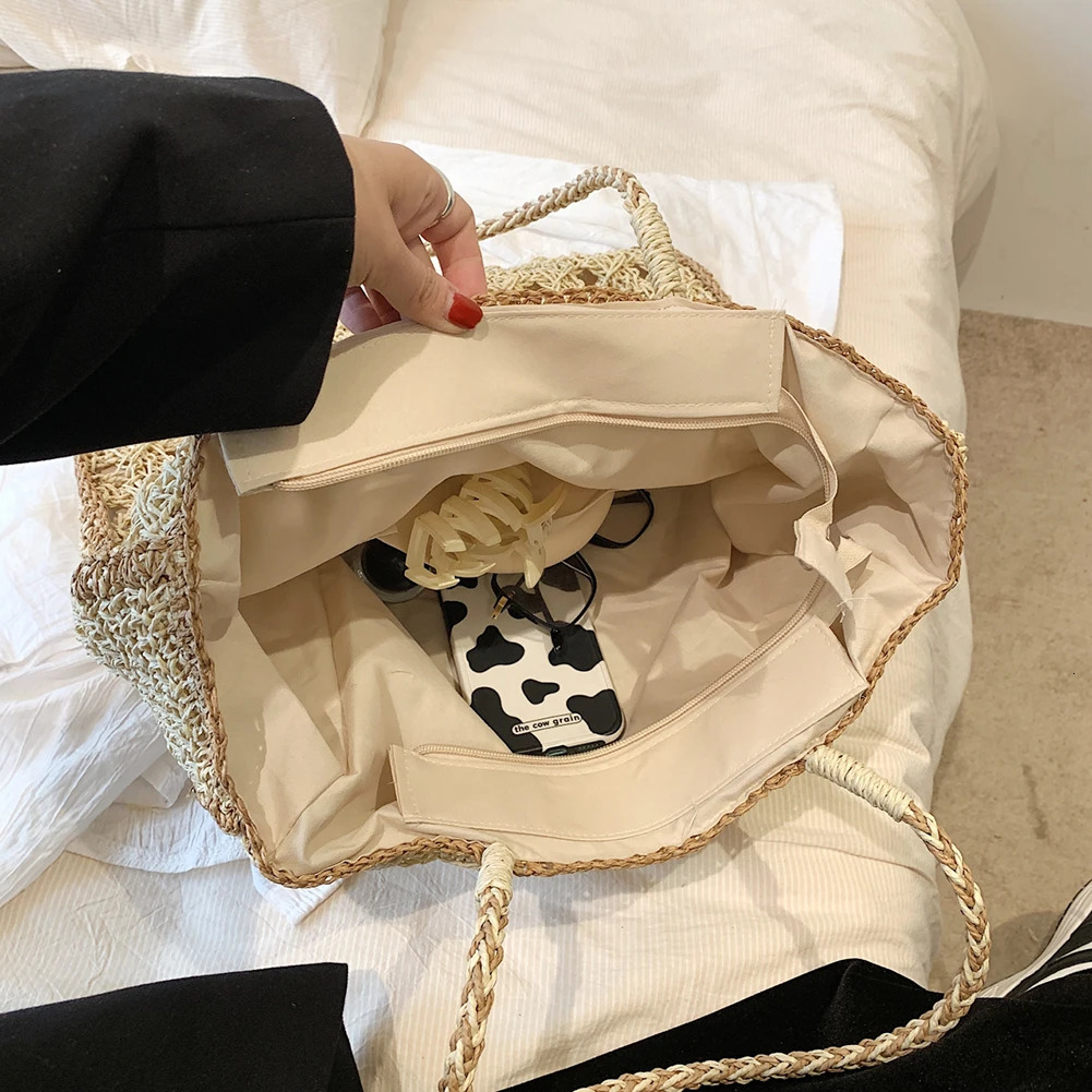 Summer Straw Bags for Women Straw Shoulder Bags Rattan Woven Boho Wicker Beach Tote Handbags Hollow Out Tassel Handle Bag Bolsas 250715