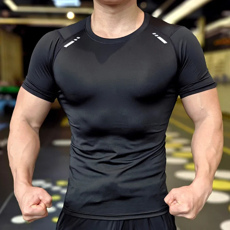 Men Fitness Sport T-shirt Bodybuilding Clothing Gym Short Sleeve Tee Tshirts Muscle Fit Top Quick Dry Rashguard 250716